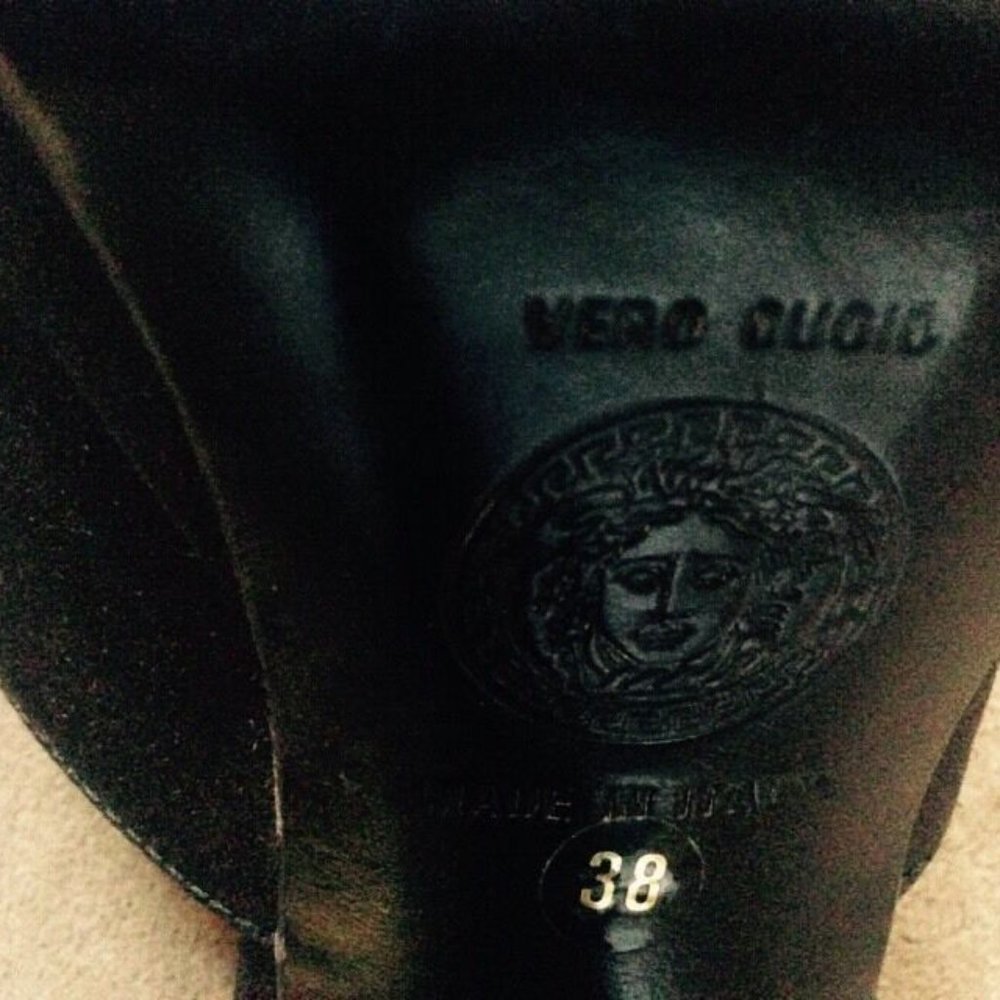 Authentic Versace Black Satin Platform Sandals 38 - image 3